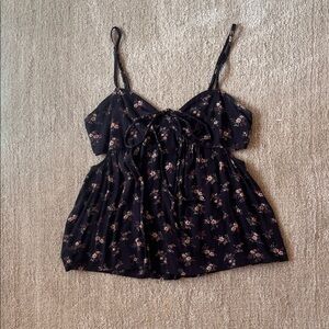 American Eagle Outfitters Black Floral Tie-Front Camisole